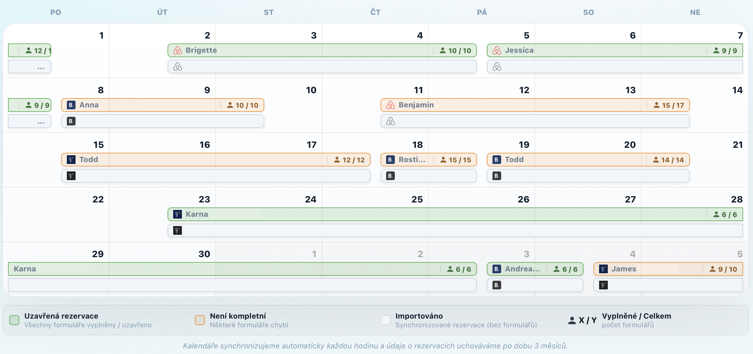 Preview of the calendar with imported reservations